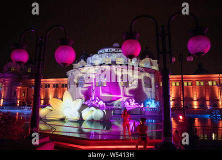 Hundreds of revellers partying at Szechenyi thermal baths in Budapest.The 109-year-old spa is taken over by revellers every Saturday night from Februa Stock Photo