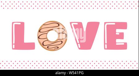 pink love typography with donut and sprinkles vector illustration EPS10 Stock Vector