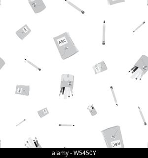 Neutral colored books and pencils design with going back to school theme. Seamless vector pattern on white background. Great for background, texture Stock Vector