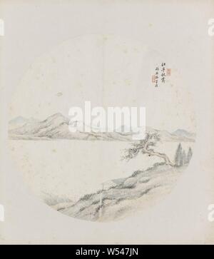 Albumblad, belonging to two albums with landscapes in the style of various masters., Hui Nian, China, 1850 - 1900, paper, ink, h 33 cm × w 66 cm Stock Photo