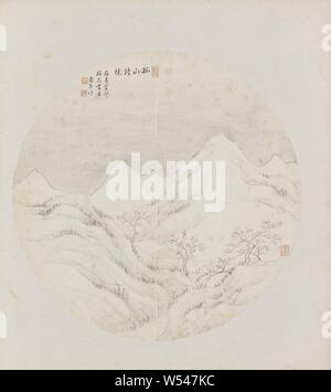 Albumblad, Albumblad with a landscape. Belongs to two albums with 24 landscapes in the style of various masters., Hui Nian, China, 1850 - 1900, ink, paper, h 33 cm × w 66 cm Stock Photo