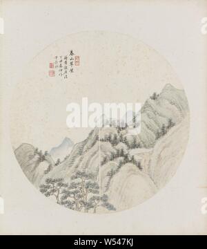 Albumblad, Albumblad with a landscape. Belongs to two albums with 24 landscapes in the style of various masters., Hui Nian, China, 1850 - 1900, ink, paper, h 33 cm × w 66 cm Stock Photo