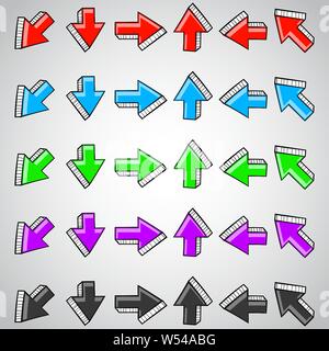 Straight arrows. Colored set of hand drawn doodles Stock Vector