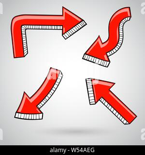 Red arrow. Bent hand drawn sketch on gray background Stock Vector
