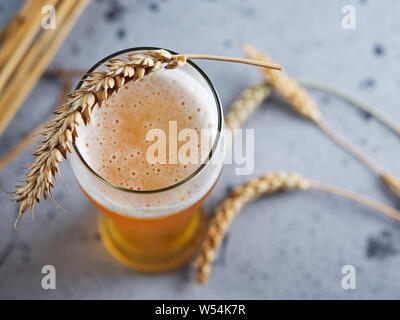Glass of wheat beer top view Stock Photo