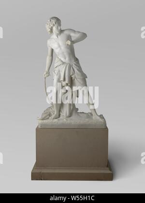 David He is standing with the sling in his right hand ready to throw the stone David slings a stone at Goliath s forehead variant Pietro Magni Milaan 1851 marble rock h 182 cm h 85 cm w 85.5 cm d 134 ...