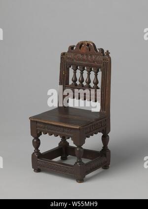 Chair (high chair) in oak with baluster legs and wooden seat, Chair