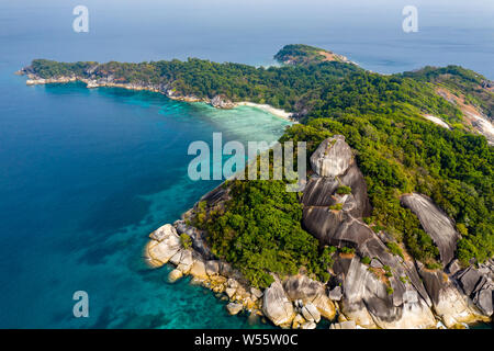 Aerial drone view of a beautiful tropical island in the Mergui Archipelago, Myanmar Stock Photo