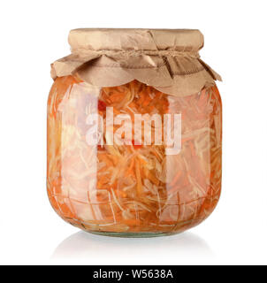 Cabbage salad in a glass jar isolated on white background Stock Photo