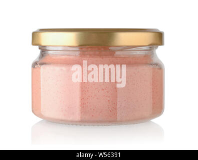 Capelin roe in a pink sauce in a jar isolated on white background Stock Photo