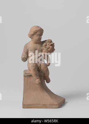Season, presented by child with attribute, Northern Netherlands, 1725 - 1740, terracotta (clay material), h 19 cm × w 10.5 cm × d 8.5 cm Stock Photo