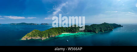 Aerial panorama of a small, beautiful tropical island (Mergui Archipelago) Stock Photo