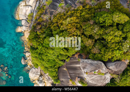 Aerial drone view of a beautiful tropical island in the Mergui Archipelago, Myanmar Stock Photo