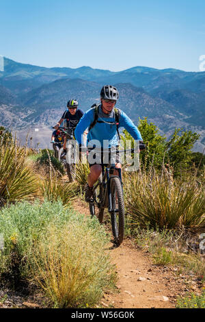 Mountain bikers riding the Double Rainbow Trail; Salida; Colorado; USA