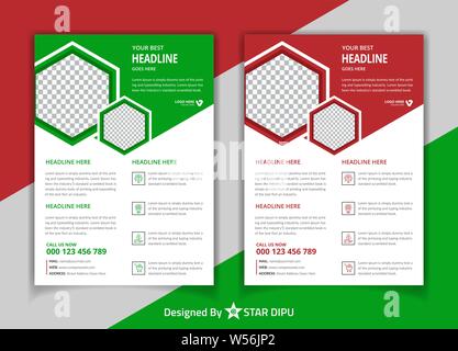 Red and green color business flyer collection Stock Vector