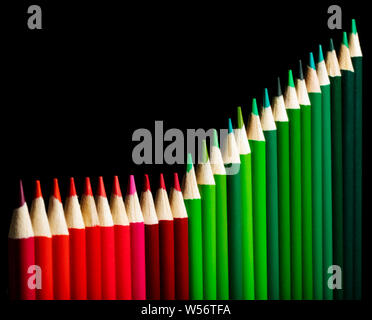 Colored red & green pencils representing business graph of increasing profits Stock Photo