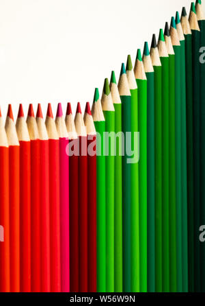 Colored red & green pencils representing business graph of increasing profits Stock Photo