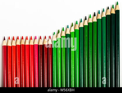 Colored red & green pencils representing business graph of increasing profits Stock Photo