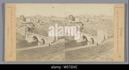 View of Toledo and the Puente de San Martín Toledo Vista de la Ciudad y del Puente de San Martín. (title on object), city view in general, 'veduta ' Toledo, anonymous, Castilla-La Mancha, c. 1850 - c. 1880, cardboard, photographic paper, albumen print, h 85 mm × w 170 mm Stock Photo