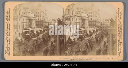 South African Light Horse, coming down Adderley St. to entrain for the front, Cape Town, Underwood and Underwood, 1900 Stock Photo