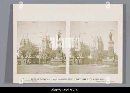 Pioneer Monument and Mormon Temple, Salt Lake City, Utah, U.S.A., J. Dearden Holmes, 1920 - 1940 Stock Photo