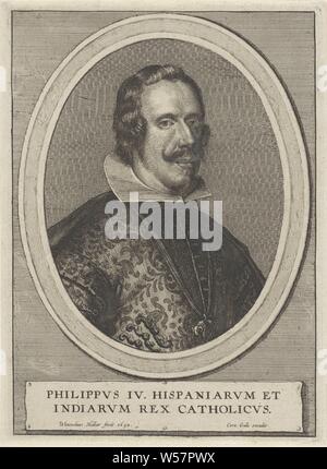 Portrait of Philip IV, King of Spain, Philip IV (King of Spain), Wenceslaus Hollar (mentioned on object), Antwerp, 1652 and/or 1652 - 1678, paper, etching, h 230 mm × w 167 mm Stock Photo