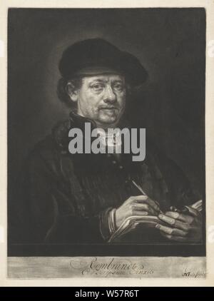 Self-portrait of Rembrandt van Rijn, writing tools, Rembrandt van Rijn, Jacob Gole (mentioned on object), Amsterdam, 1670 - 1724, paper, h 322 mm × w 236 mm Stock Photo