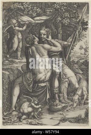 Venus and Adonis. Venus and Adonis in a landscape. Next to Adonis are ...