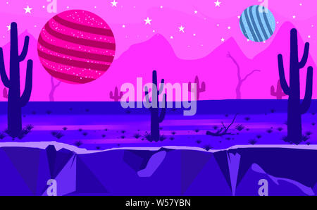 Abstract cartoon fantasy landscape on different world. Stock Photo