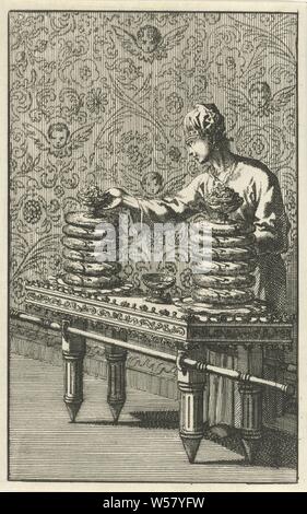 Table of showbreads, table of the showbread in the Tabernacle, Jewish religion, anonymous, 1683 - 1762, paper, etching, h 136 mm × w 86 mm Stock Photo