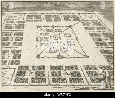 Tent camps of the twelve tribes of Israel arranged around the tabernacle, the twelve tribes of Israel (not in a biblical context), tabernacle, 'mishkan', Jewish religion, anonymous, 1683 - 1762, paper, etching, h 137 mm × w 173 mm Stock Photo