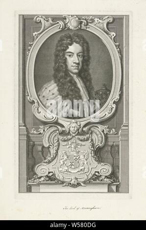Portrait of Daniel Finch, 2nd count of Nottingham, Daniel Finch (2nd count of Nottingham), Jacob Houbraken, Amsterdam, 1741 - 1743, paper, pen, h 362 mm × w 225 mm Stock Photo