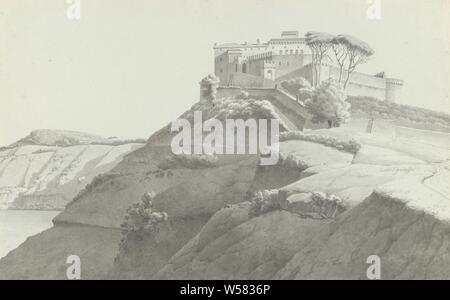 Castel Gandolfo with Lake Albano at the Left, Drawing from a group of 46 drawings and studies of mainly cityscapes and landscapes in and around Rome ., lake, villa, Castel Gandolfo, Lake Albano (Lazio), Josephus Augustus Knip, Italy, c. 1810, paper, graphite (mineral), brush, h 275 mm × w 440 mm Stock Photo