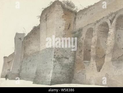 The Aurelian Wall in Rome, Drawing from a group of 46 drawings and studies of mainly cityscapes and landscapes in and around Rome., Josephus Augustus Knip, Italy, c. 1809 - c. 1812, paper, graphite (mineral), watercolor (paint), brush, h 368 mm × w 502 mm Stock Photo