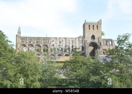 Jedburgh Abbey, Scotland, now in ruins was founded by David I in 1186. Stock Photo