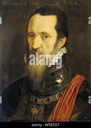 Portrait of Fernando Alvarez de Toledo, Duke of Alba, Duke of Alva. Bust to the left, in armor, around the neck the chain of the Golden Fleece, Netherlands, Fernando Álvarez de Toledo (3rd duke of Alva), Order of the Golden Fleece, Willem Key (copy after), 1600 - 1699, panel, oil paint (paint), h 49 cm × w 38 cm Stock Photo