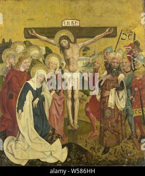 Crucifixion, Crucifixion. Christ on the cross, on the left Mary falling into a swoon, John, Mary Magdalene and the holy women, on the right Pilate and soldiers. Part of a large altarpiece from the former Augustinerchorherrenstift Rottenbuch. Three of the other panels are in the collection of the Bayerische Staatsgemäldesammlungen in Munich (exhibited in the Staatsgalerie Burghausen im Palas der Burg). Another panel is in the Musée Grobet-Labadié in Marseille, and again four others are privately owned., Sigmund Gleismüller (attributed to), c. 1475 - c. 1500, panel, oil paint (paint), h 123.6 cm Stock Photo