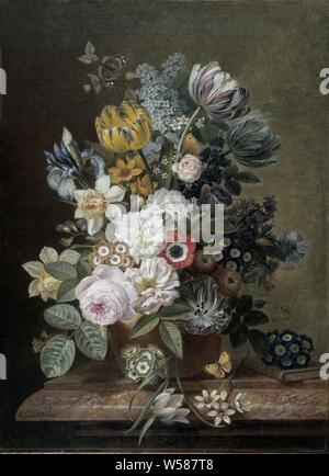 Still life with bouquet of irises Stock Photo - Alamy
