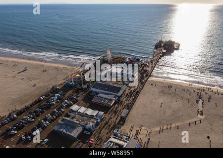 Santa Monica, California, USA - December 17, 2016:  Afternoon aerial of Santa Monica Pier and the Pacific Ocean in Los Angeles County on the scenic So Stock Photo