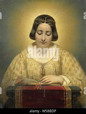 Countess de Pagès, née de Cornellan, as St Catherine, Portrait of the Countess de Pagès, as St. Catherine. In radiant light, crowned and reading in a book., Joseph Désiré Court, 1820 - 1850, canvas, oil paint (paint), h 83 cm × w 66 cm Stock Photo