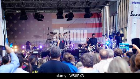 New York, NY, USA. 26th July, 2019. John Cooper on stage for American Christian Rock Band Skillet in Concert on FOX AND FRIENDS, Outside FOX News Studios, New York, NY July 26, 2019. Credit: Eli Winston/Everett Collection/Alamy Live News Stock Photo