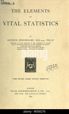 Elements of vital statistics : Newsholme, Arthur, Sir, 1857-1943 Stock Photo