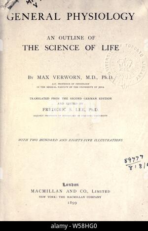General physiology, an outline of the science of life : Verworn, Max