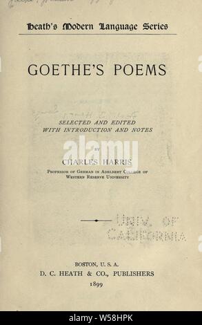 Goethe's poems; : Goethe, Johann Wolfgang von, 1749-1832 Stock Photo