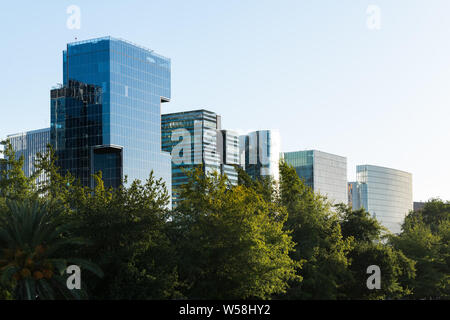 Skyline of office buildings at Nueva Las Condes, Las Condes district, Santiago de Chile Stock Photo