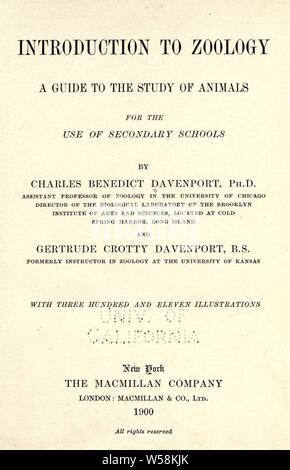 Introduction to zoology; a guide to the study of animals, for the use of secondary schools; : Davenport, Charles Benedict, 1866-1944