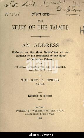 Study of the Talmud : Spiers, B Stock Photo