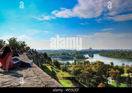 Belgrade / Serbia - October 15 2013: Danube and Sava river view from Kalemegdan Castle. Belgrade Stock Photo