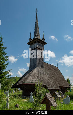 Wooden Church of the Archangels Michael and Gabriel, Rogoz, Maramures, Romania Stock Photo