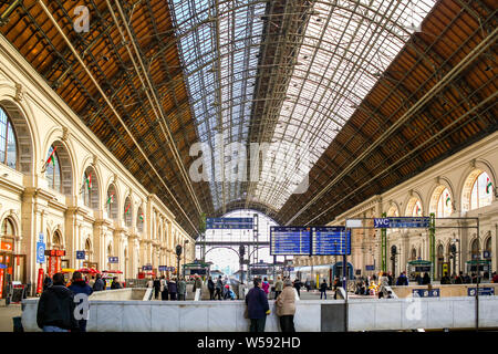 Budapest / Hungary - October 17 2013: Keleti railway train station interior view in Budapest Stock Photo